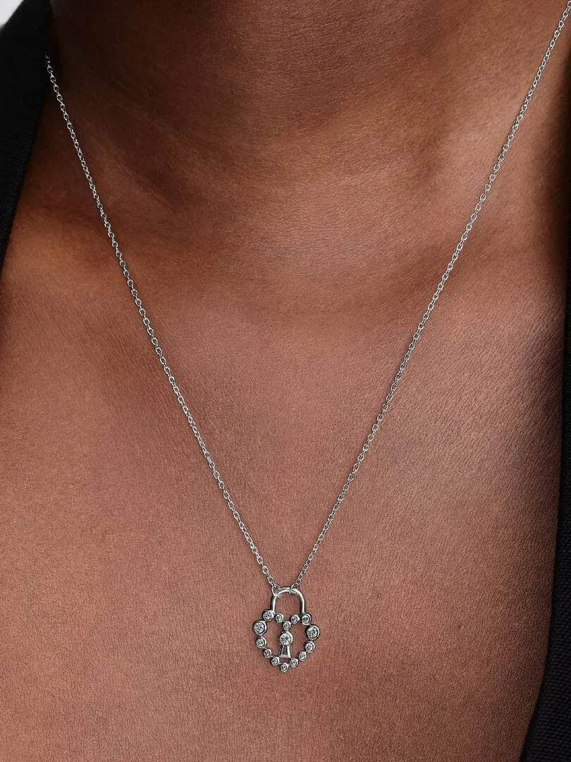 Heart padlock sterling silver pendant necklace wit