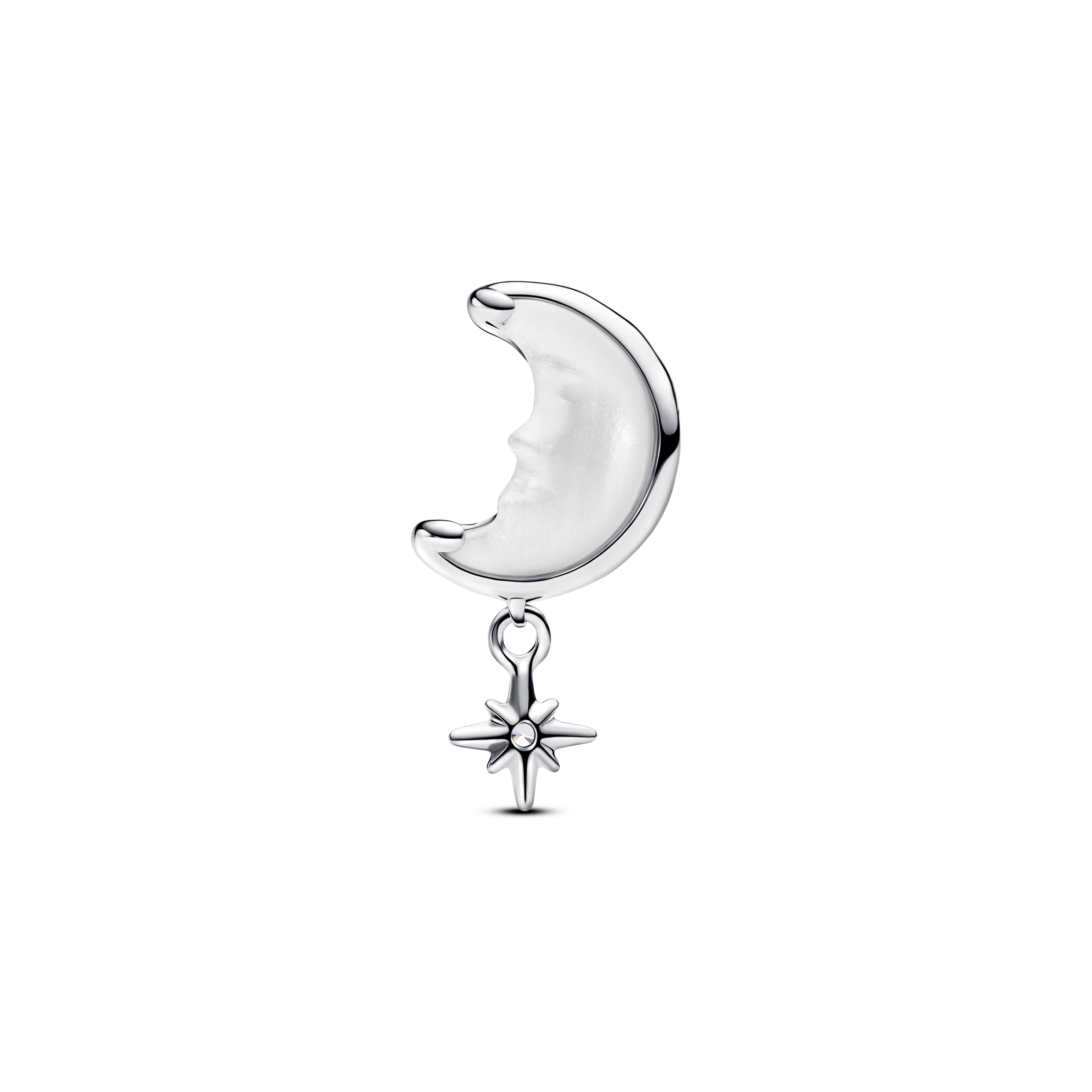 Moon and star sterling silver charm with white bioresin mother of pearl and clear cubic zirconia/ 793594C01