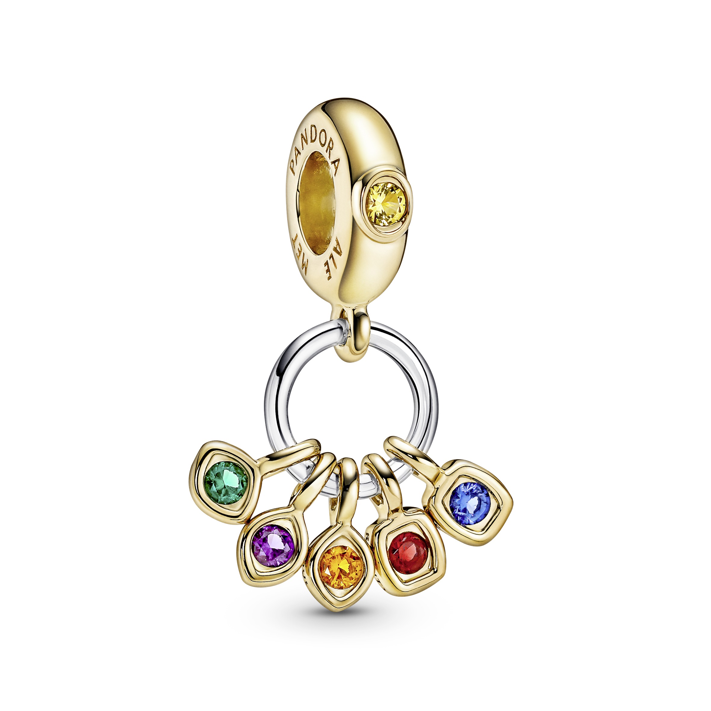 Marvel Infinity 14k gold-plated and sterling silver dangle with royal green, royal blue, salsa red