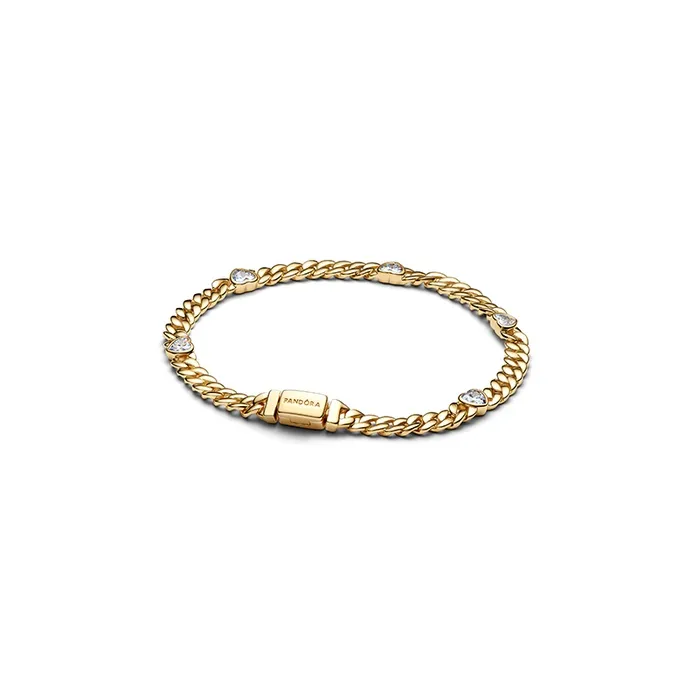 Heart cuban chain 14k gold-plated bracelet with cl