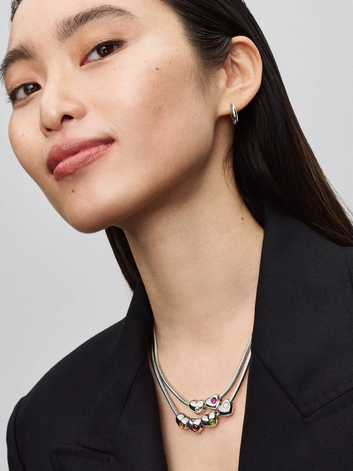 Engravable heart sterling silver charm with bioresin man-made mother of pearl / 794161C06