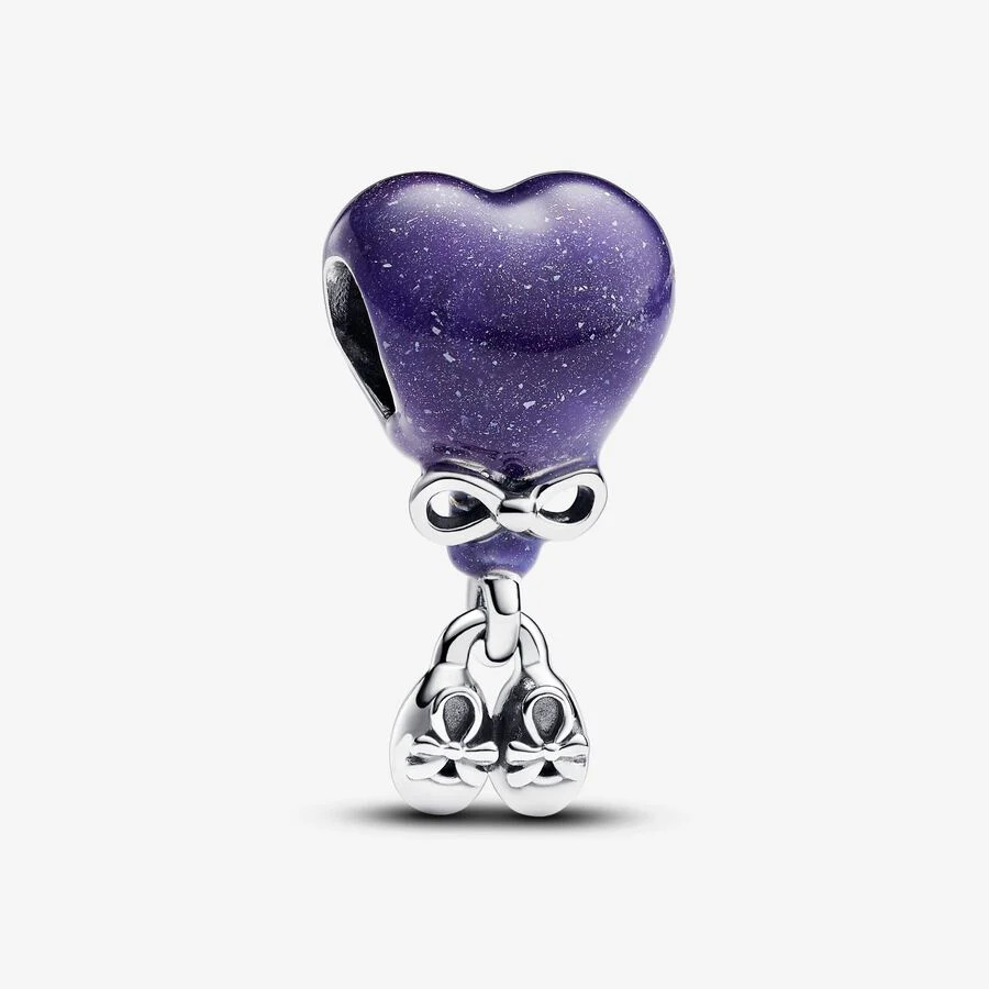 Baby boy balloon sterling silver charm with color changing purple to light blue and black enamel/ 793239C01