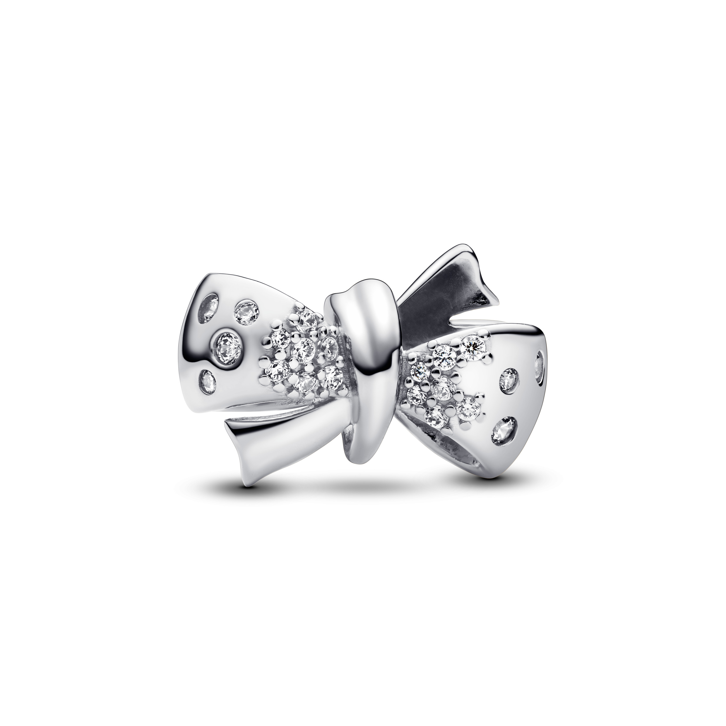 Bow sterling silver charm with clear cubic zirconi