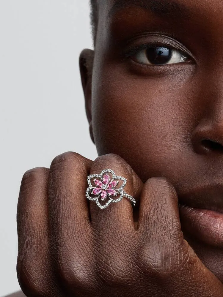 Herbarium cluster sterling silver ring with fancy 