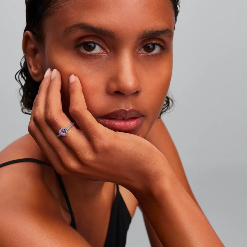 Heart sterling silver ring with light purple cryst