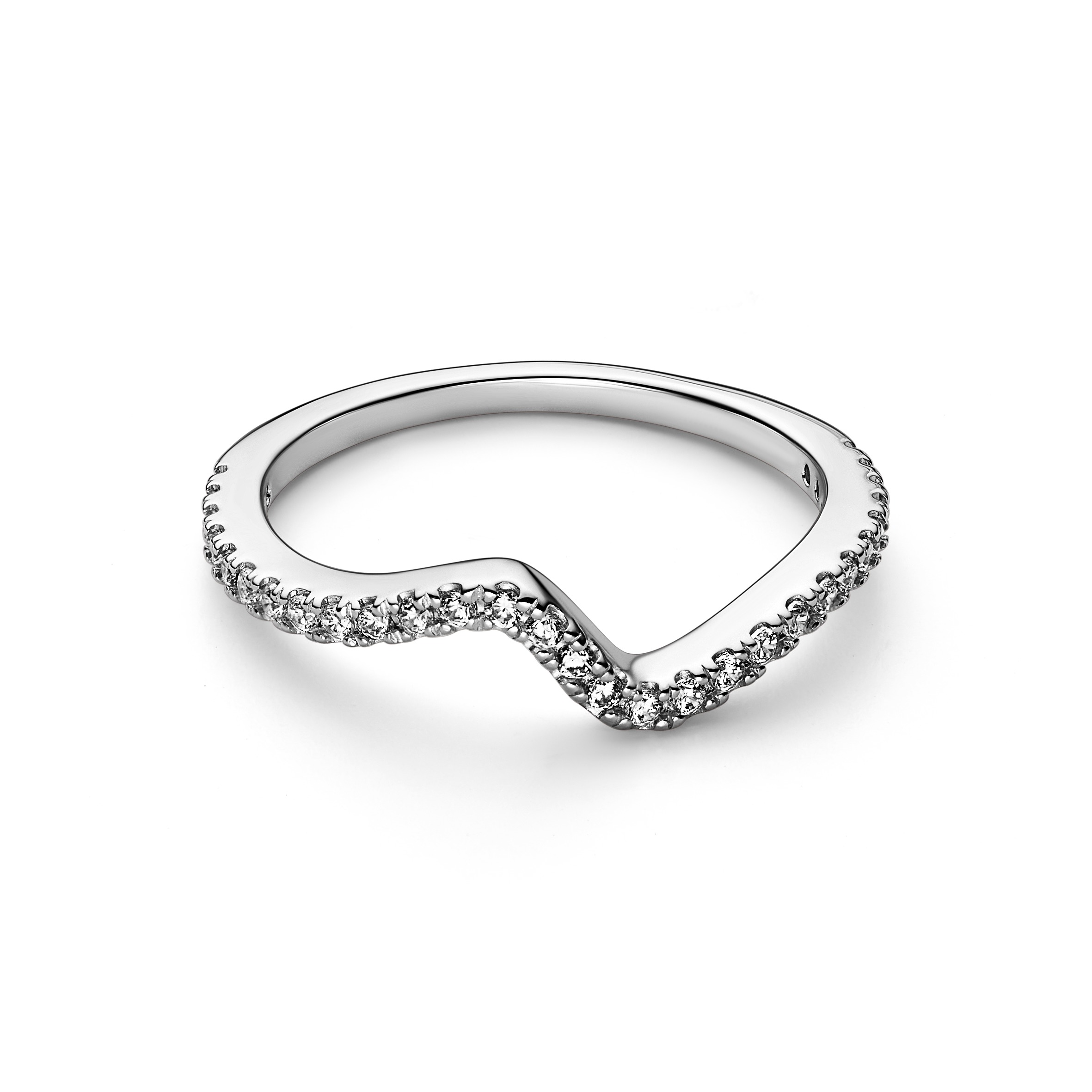 Wave sterling silver ring with clear cubic zirconia/ 192539C01-48