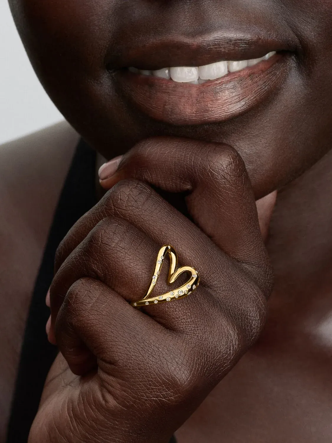 Heart 14k gold-plated ring with clear cubic zircon