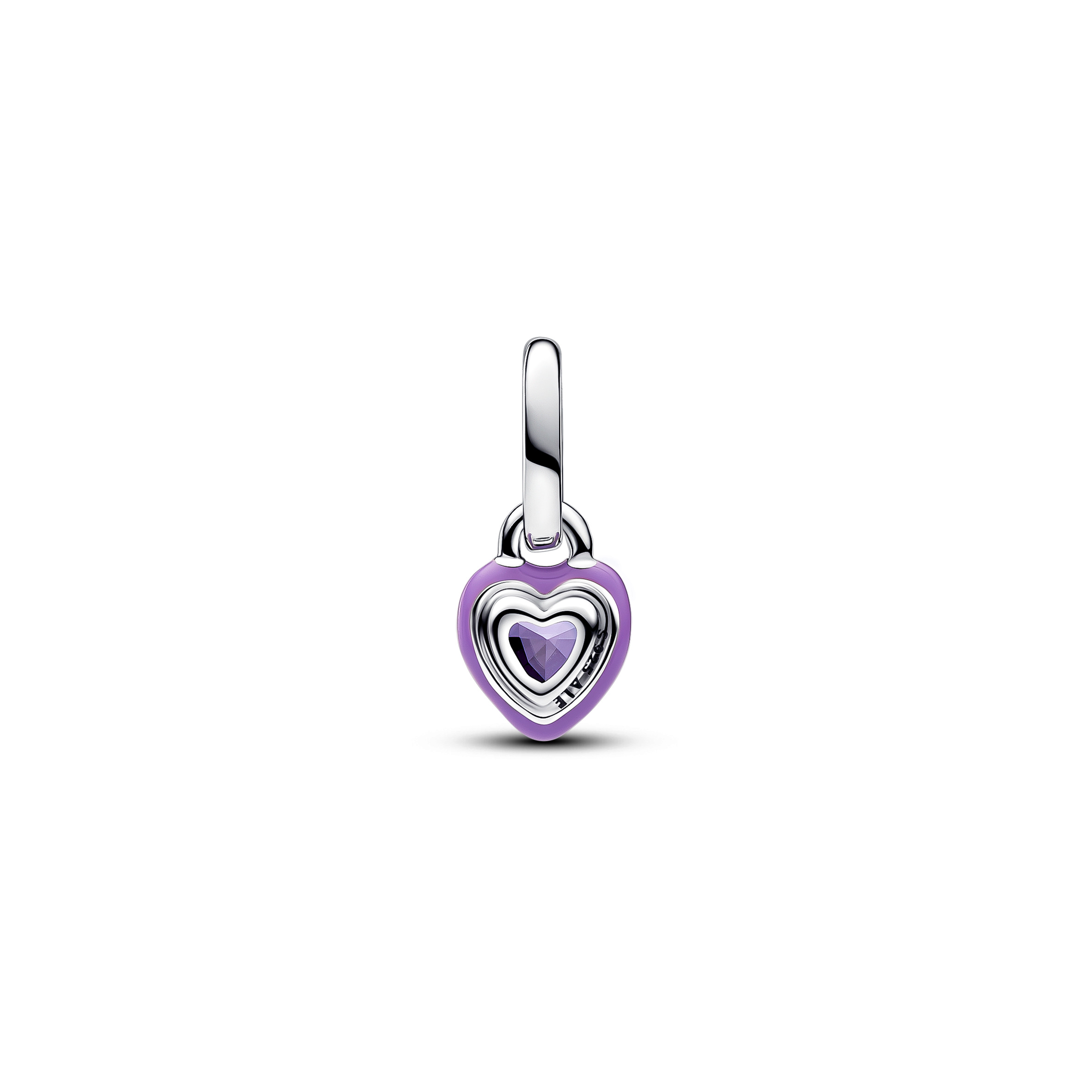 Heart sterling silver mini dangle with royal purple crystal and purple enamel