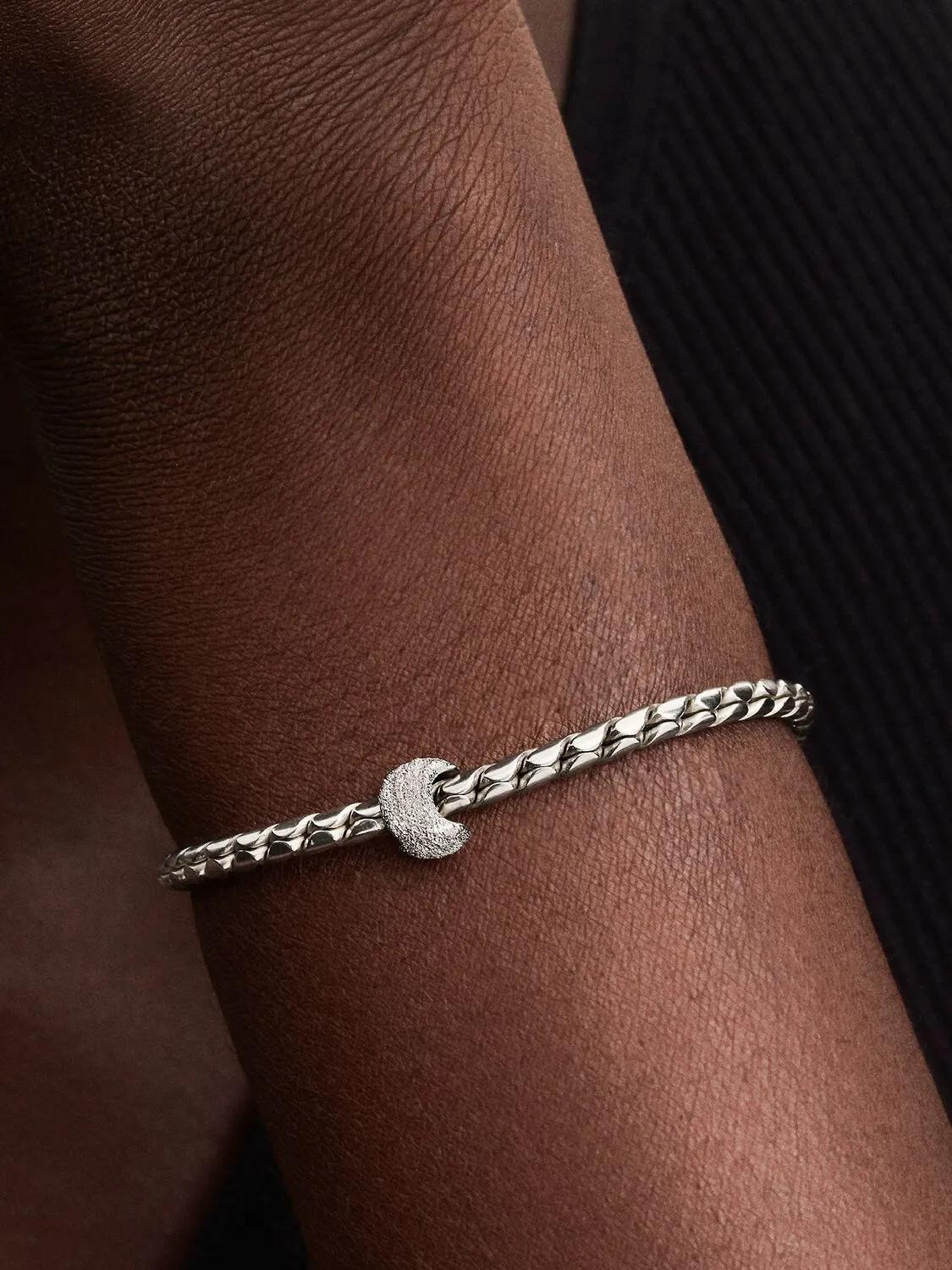 Textured moon sterling silver mini charm