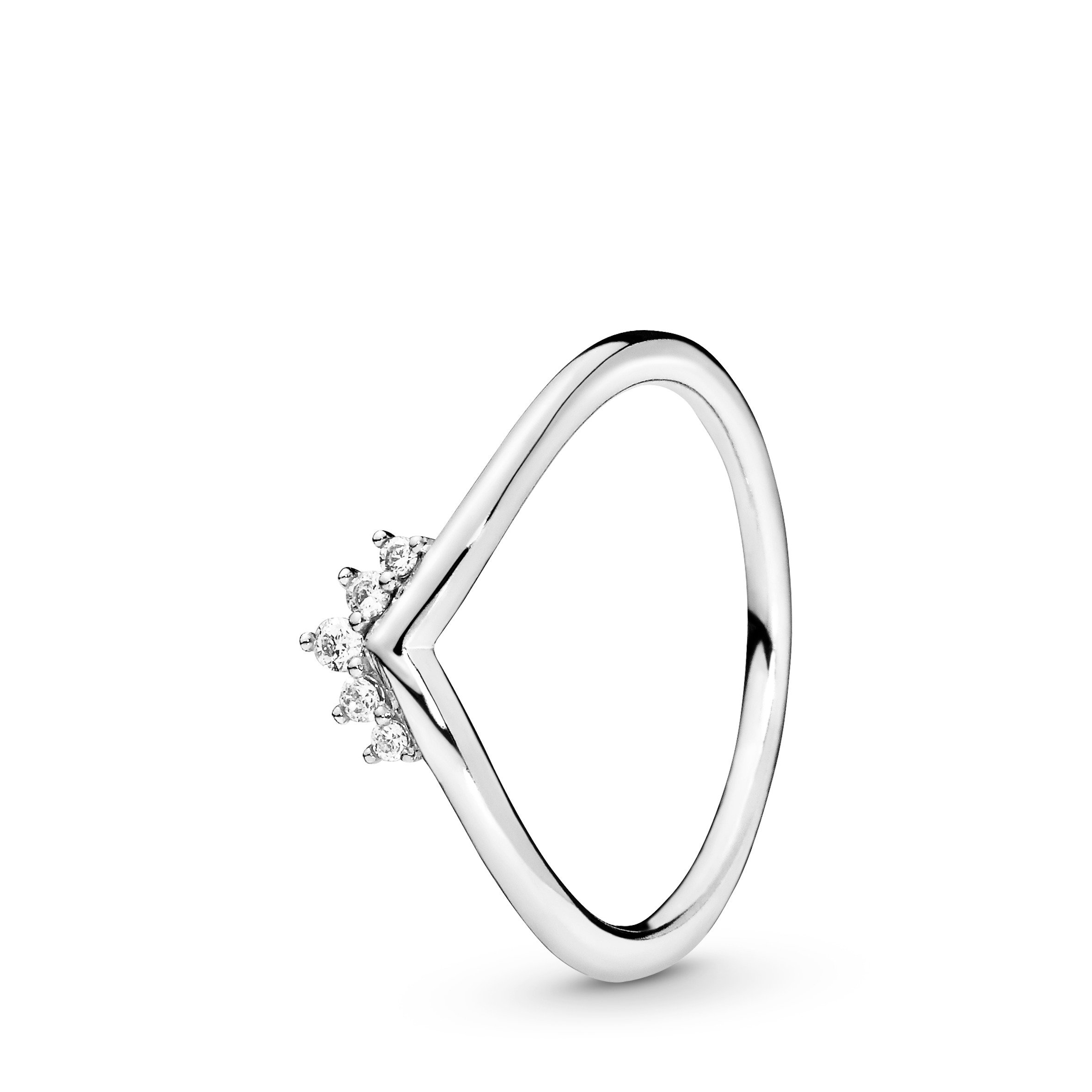 Tiara wishbone sterling silver ring with clear cub