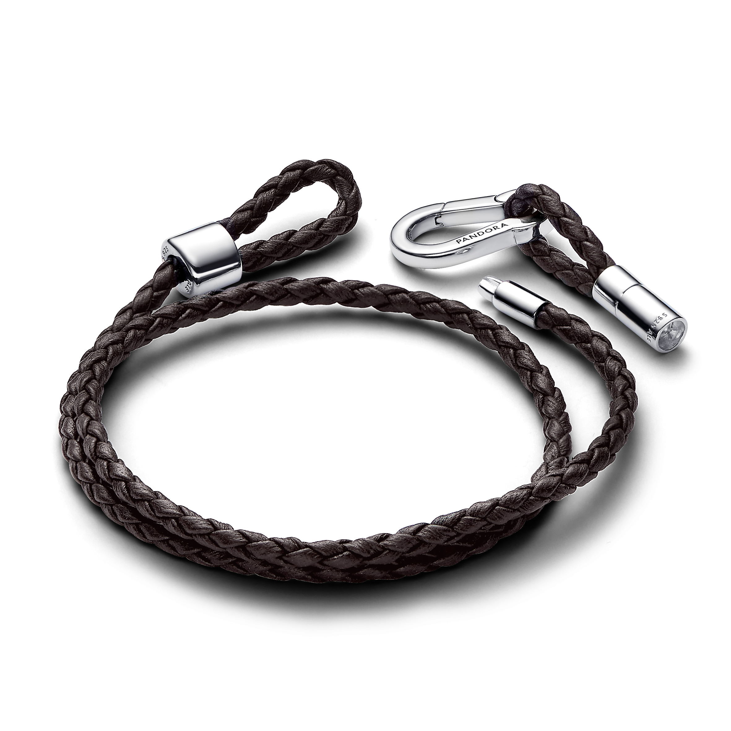 Brown braided double leather bracelet with sterling silver clasp/ 593338C01-D2