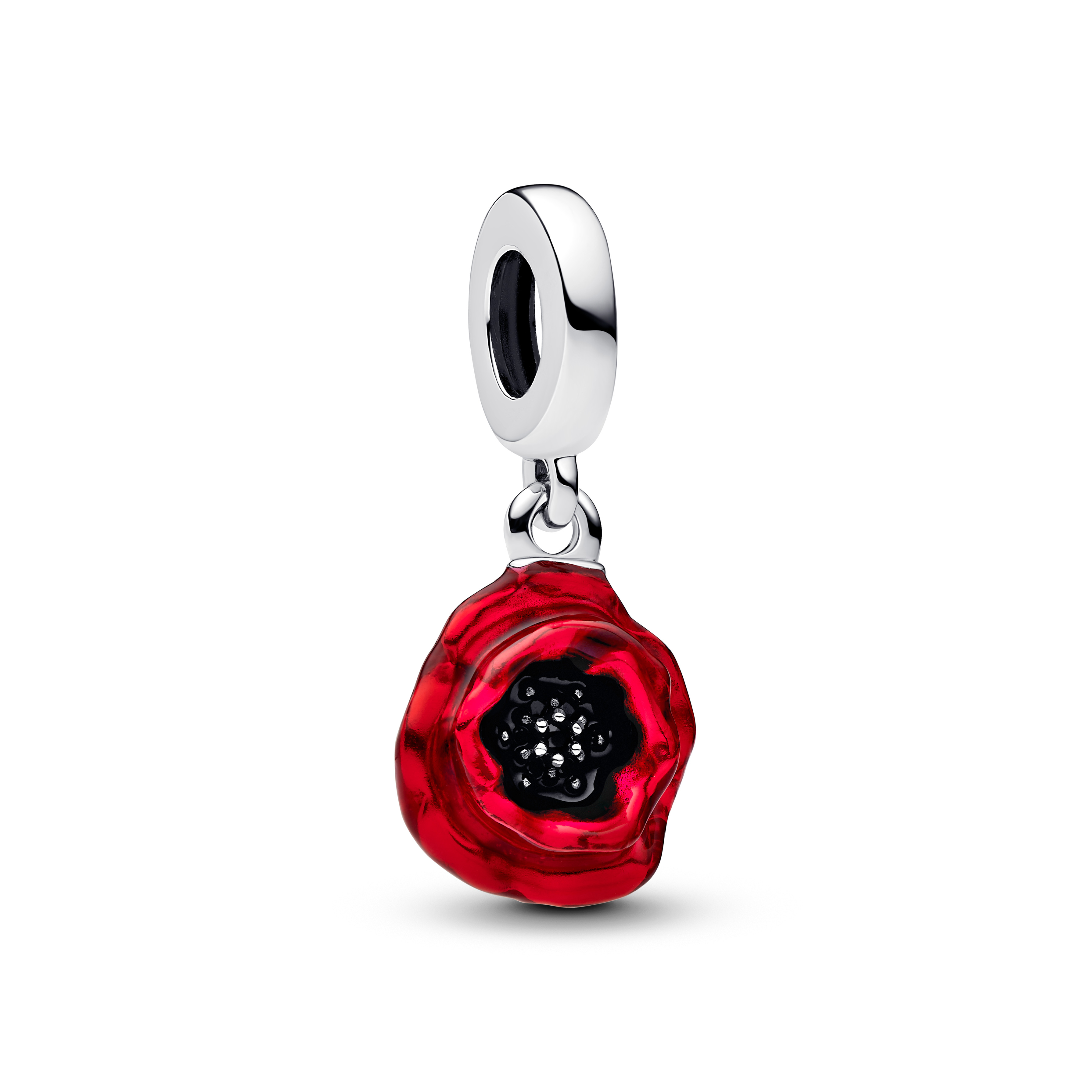 Flower sterling silver dangle with black crystal a