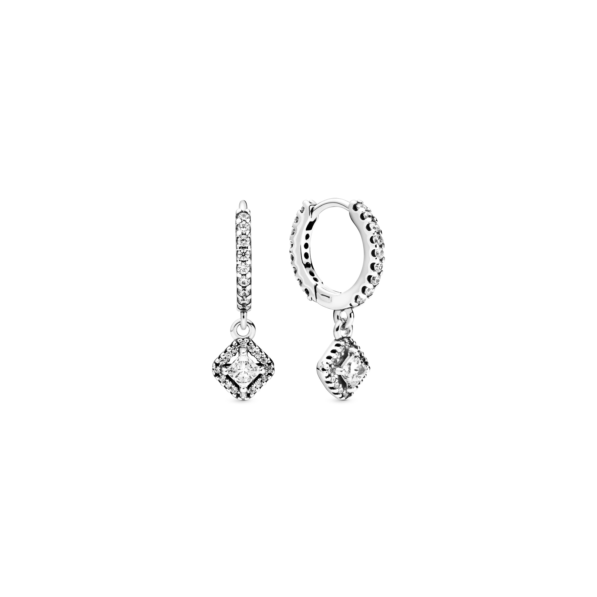 Sterling silver hoop earrings with clear cubic zir