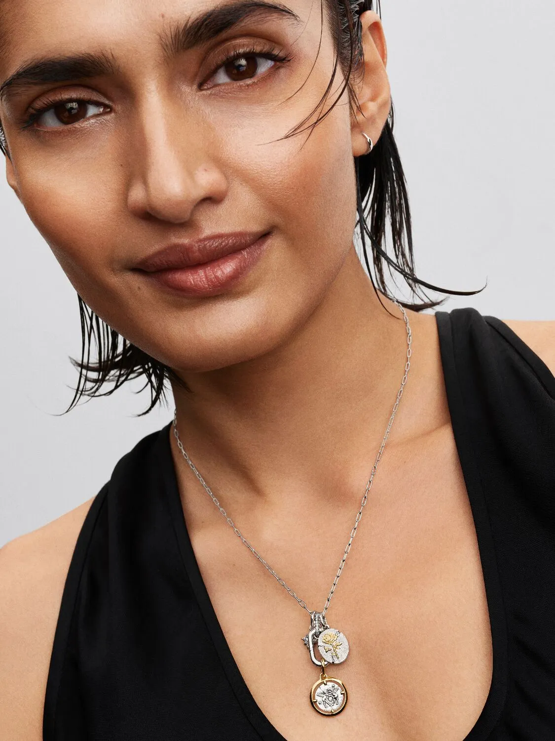 Sterling silver openable link pendant necklace with clear cubic zirconia / 394086C01-50