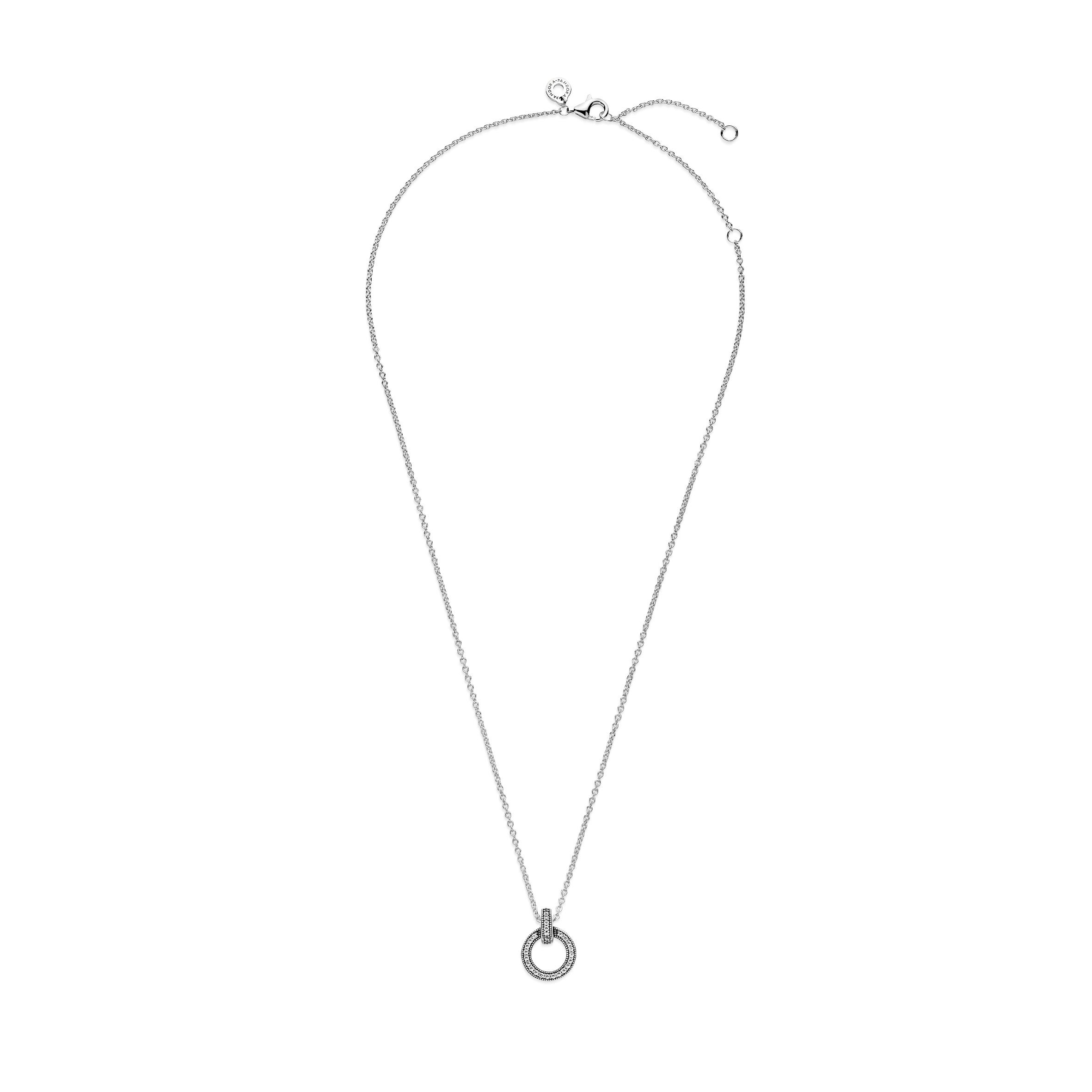 Pandora logo interlocking circles sterling silver pendant with clear cubic zirconia and necklace/ 399487C01-45