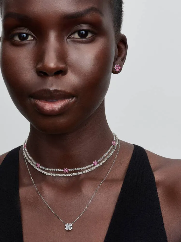 Herbarium cluster sterling silver stud earrings with fancy pink cubic zirconia / 292633C02