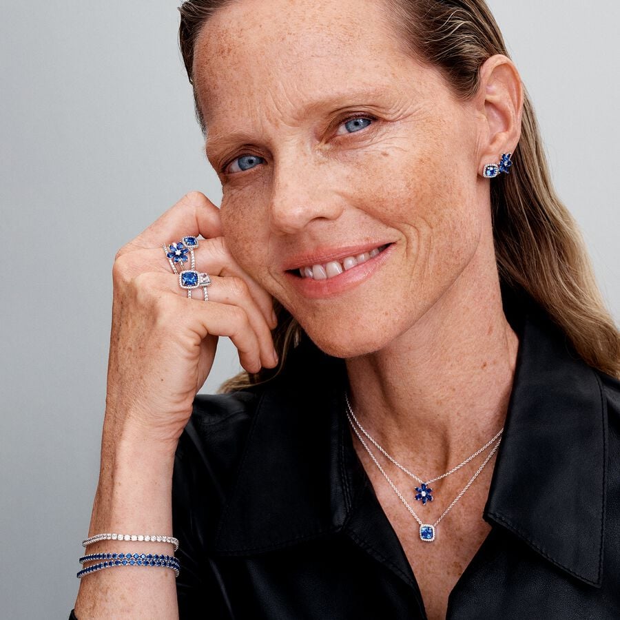 Sterling silver tennis bracelet with royal blue crystal/ 591469C02-20