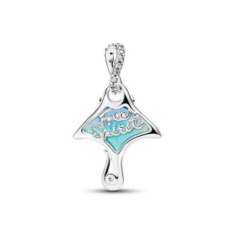 Manta sterling silver dangle with clear cubic zirconia, white bioresin man-made mother of pearl, enamel and shaded blue Murano g/ 794685C01