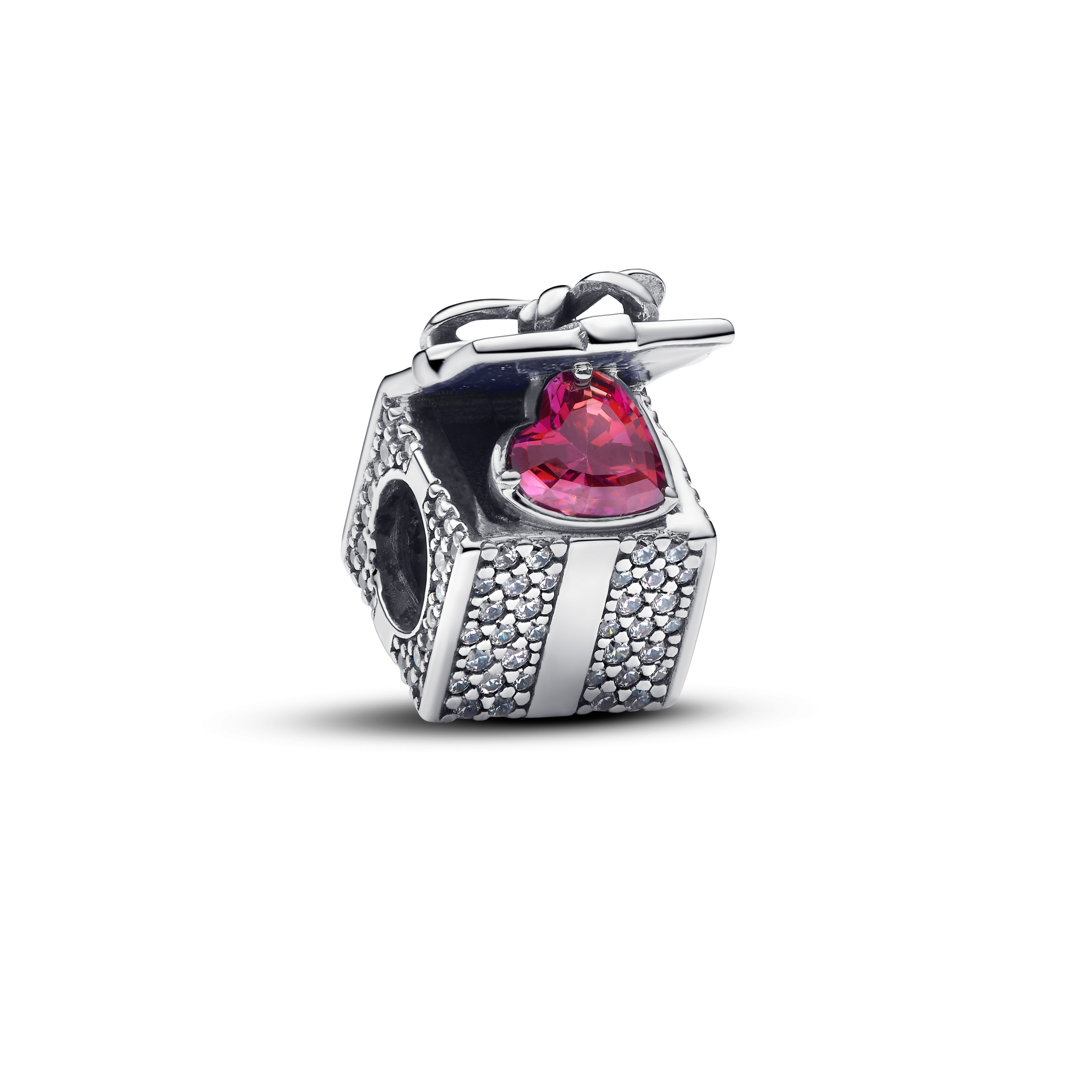 Gift box sterling silver charm with clear and red 