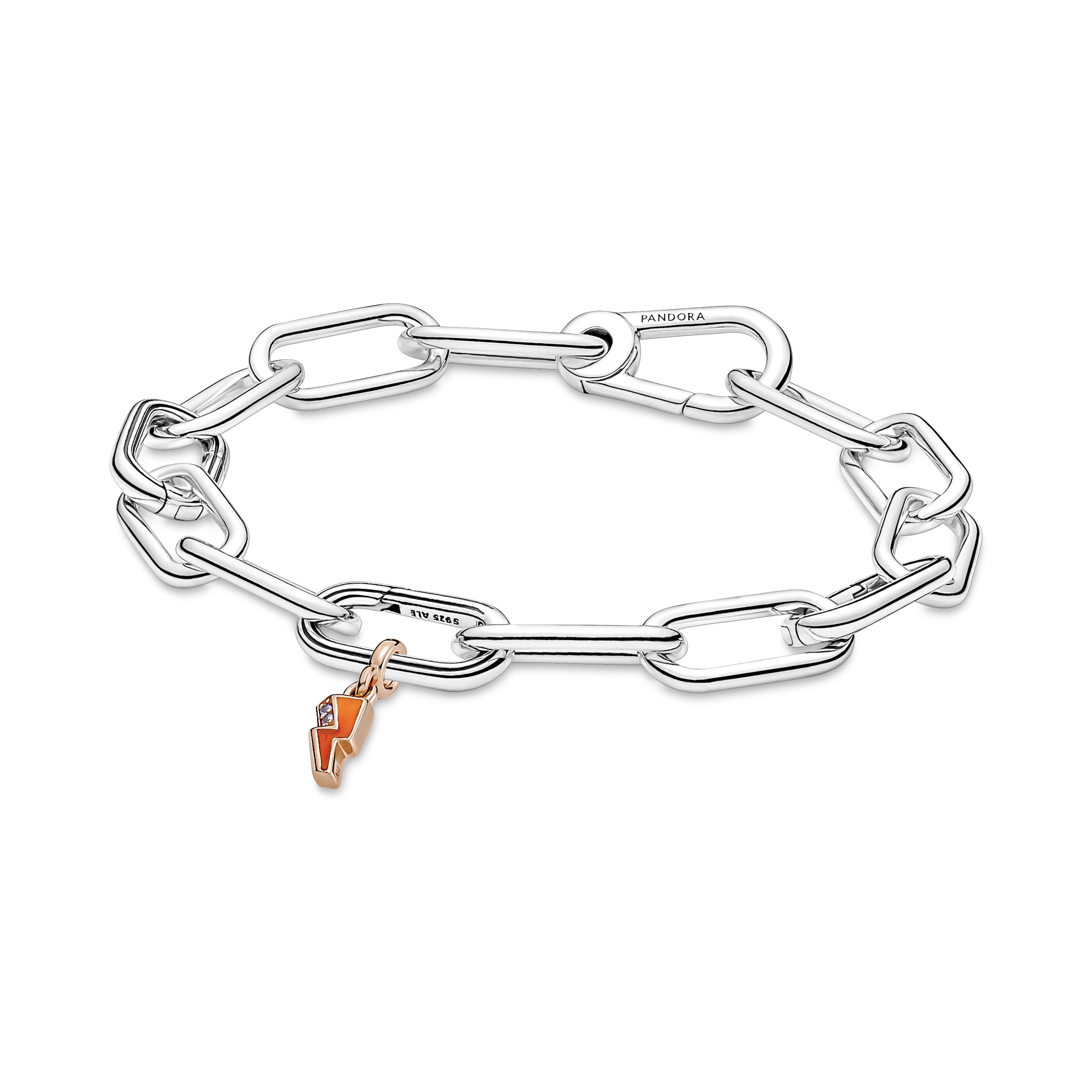 Lightning 14k rose gold-plated mini dangle with stellar blue crystal, shading red to orange enamel