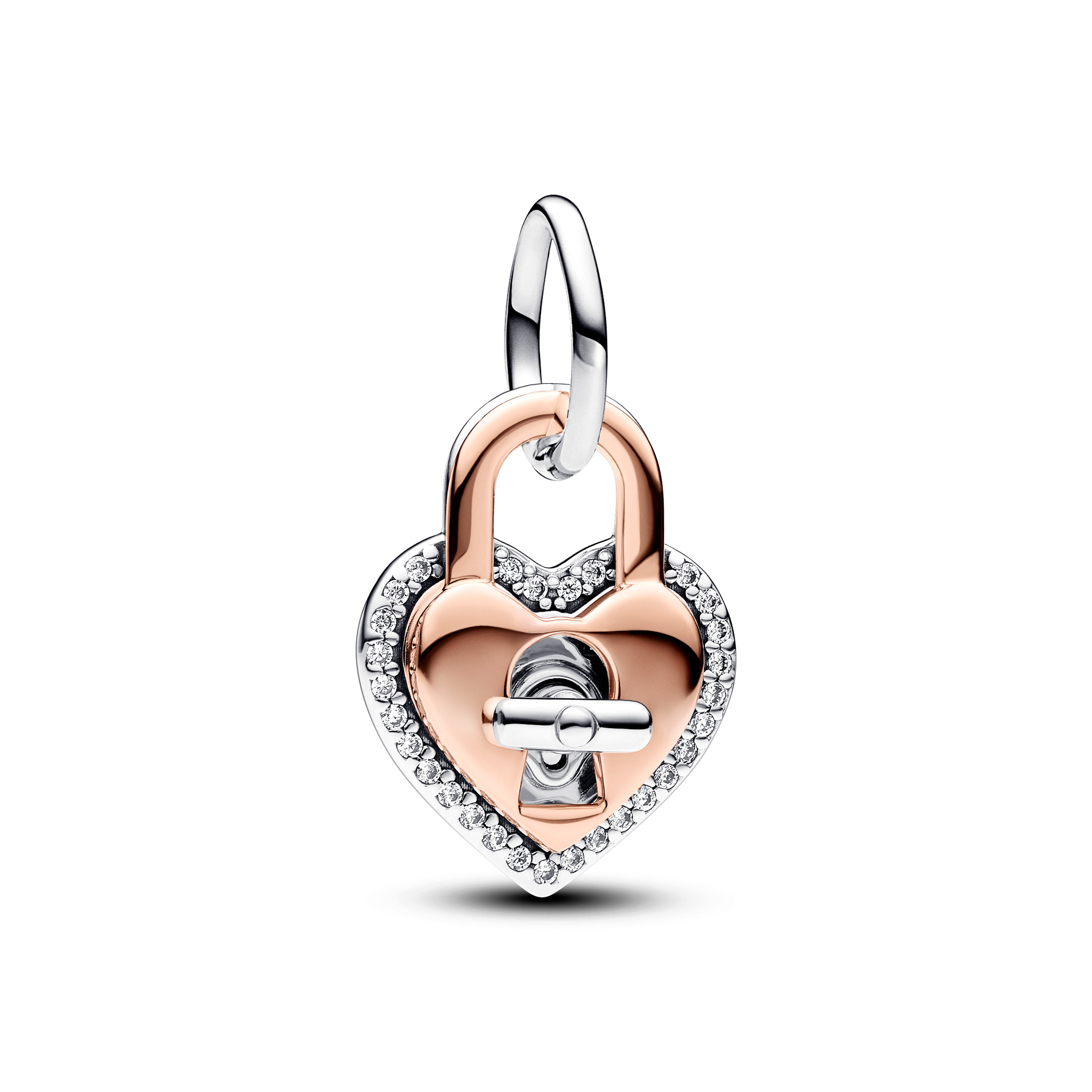 Padlock heart sterling silver and 14k rose gold-pl