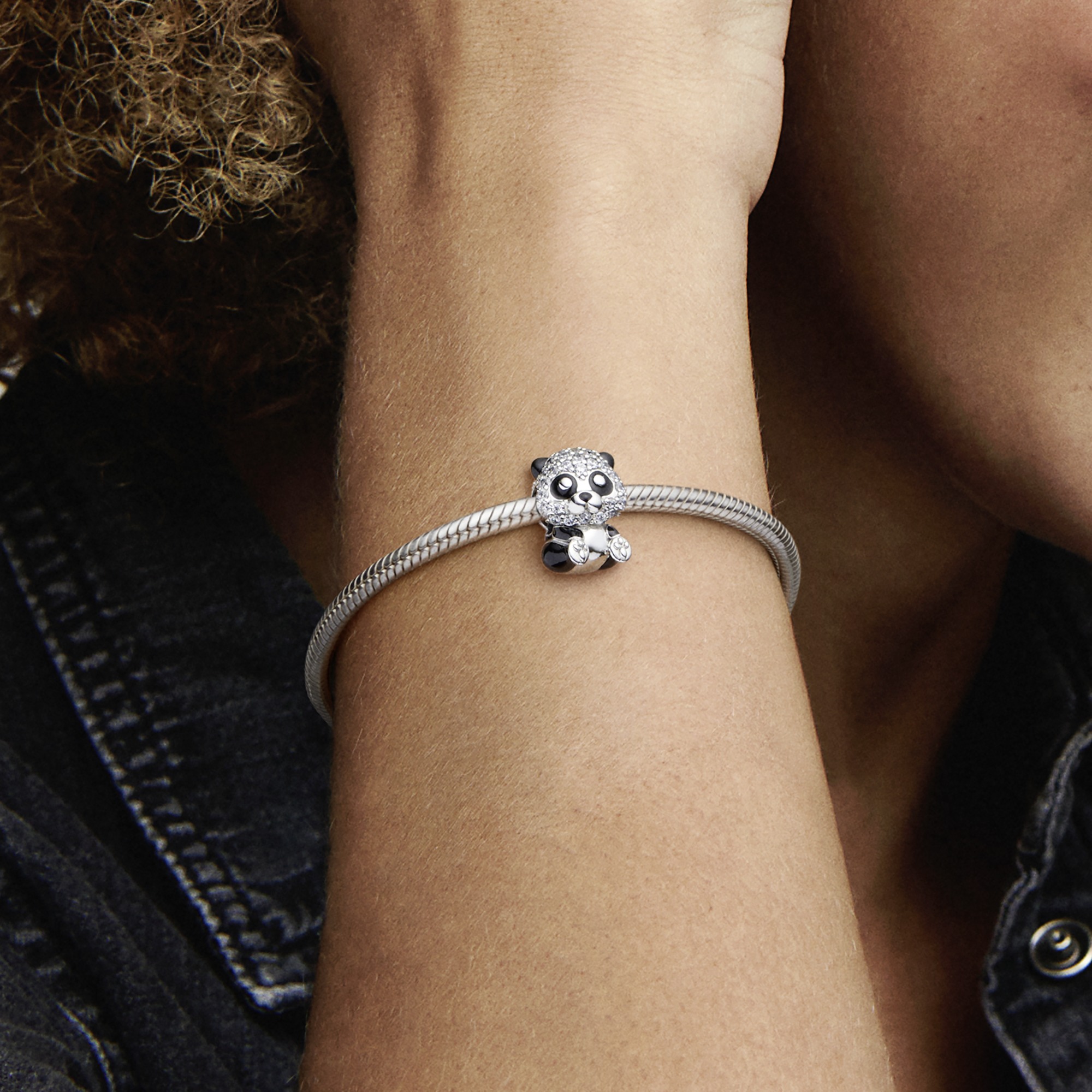 Panda sterling silver charm with clear cubic zirco