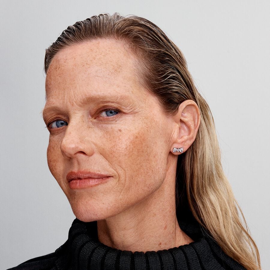 Bow sterling silver stud earrings with clear cubic zirconia/ 293506C01