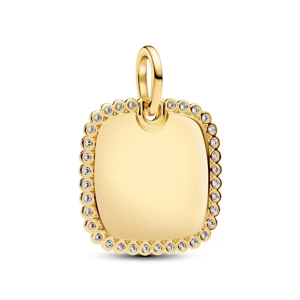 Engravable square 14k gold-plated pendant with cle