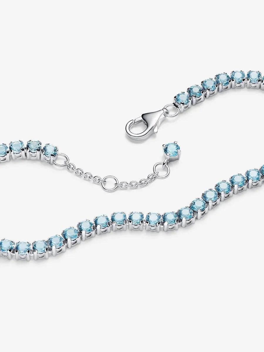 Sterling silver tennis bracelet with aquamarine blue crystal/ 591469C03-16
