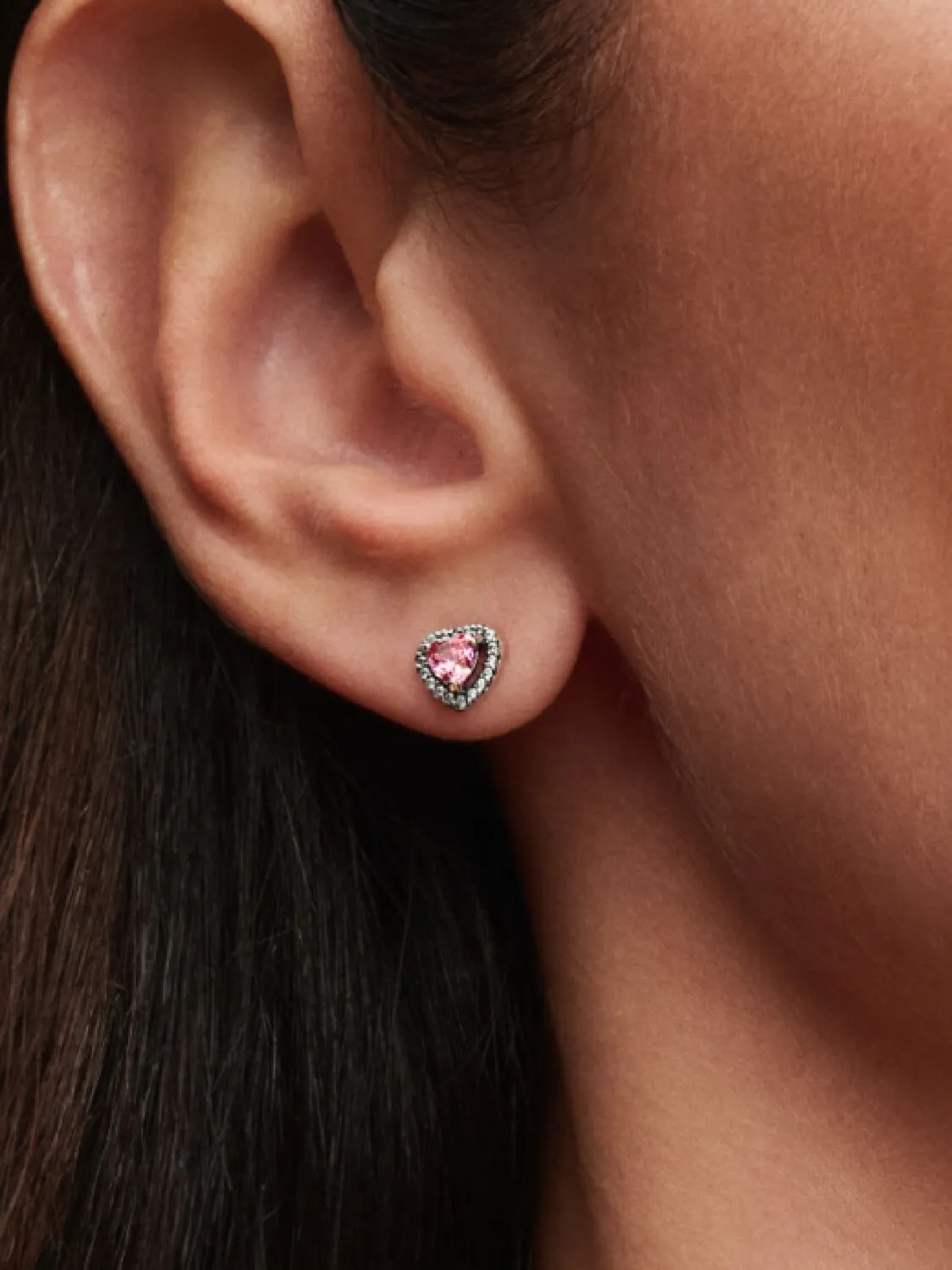 Heart sterling silver stud earrings with fancy pin