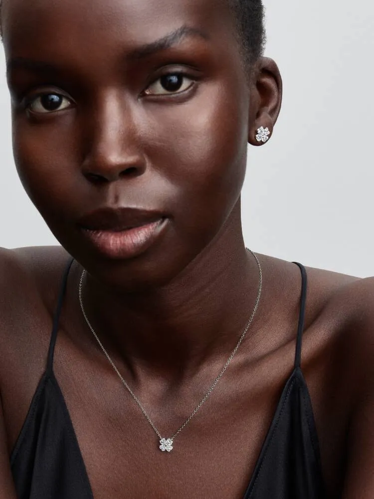 Clover sterling silver stud earrings with clear cubic zirconia / 294500C01