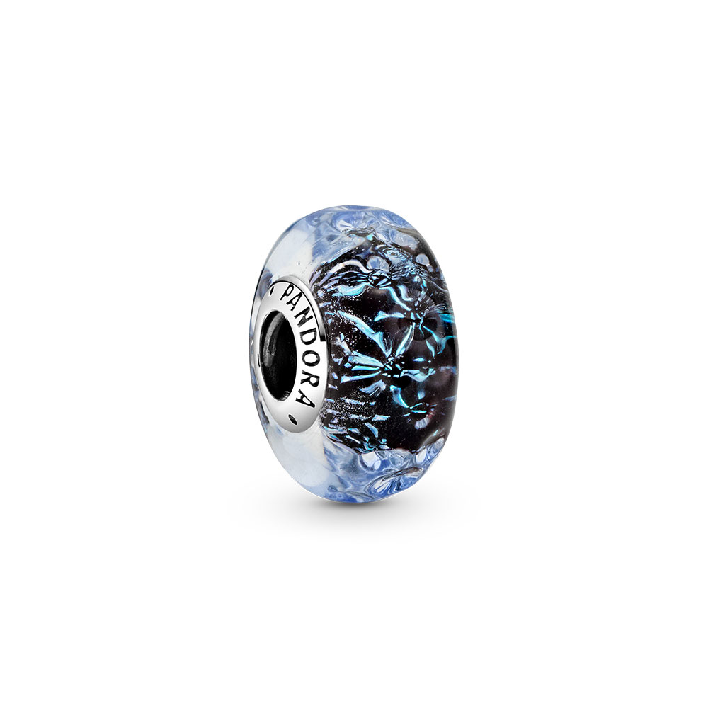 Wavy sterling silver charm with iridescent and dar