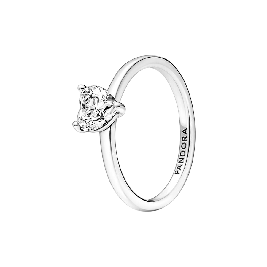 Heart sterling silver ring with clear cubic zircon