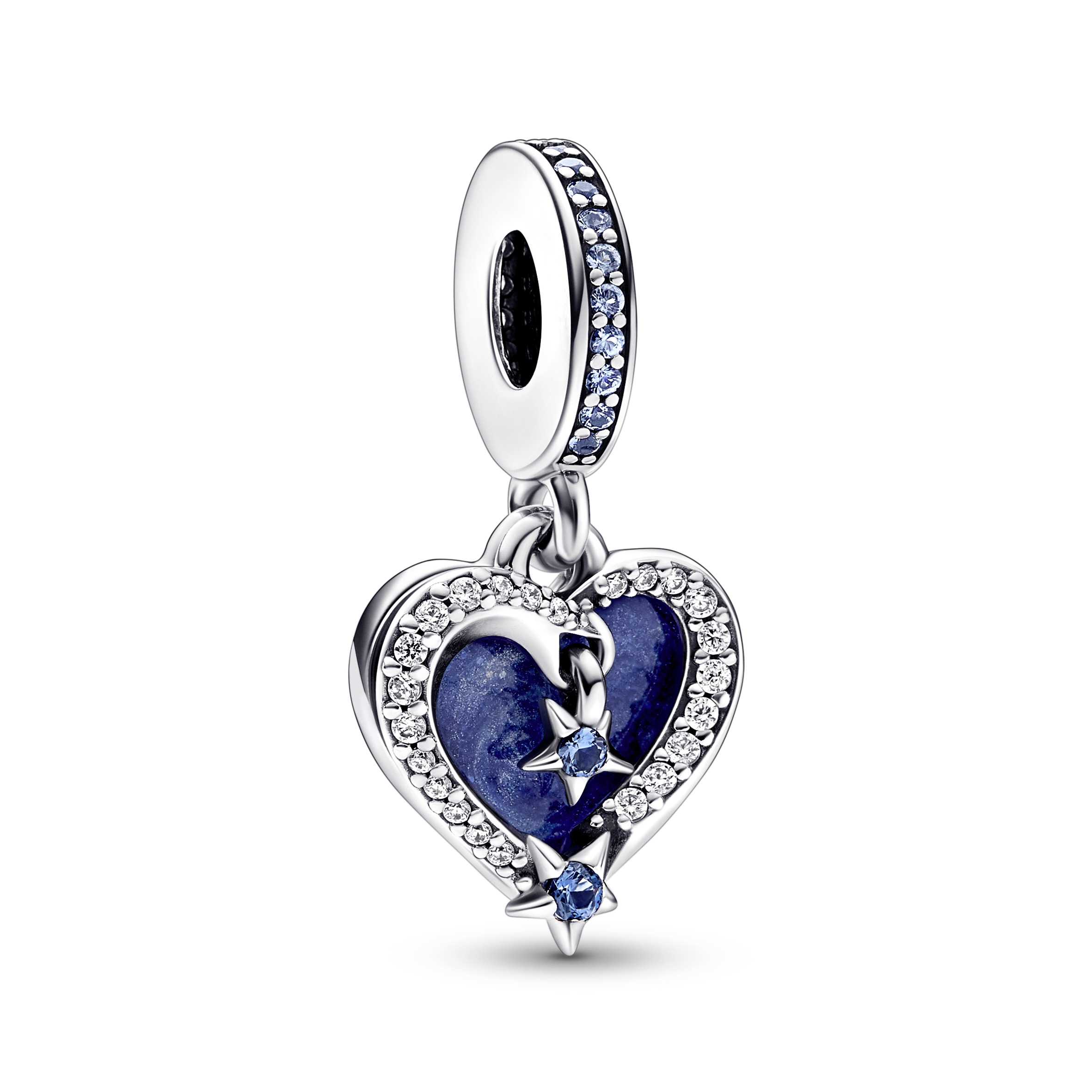 Shooting stars heart sterling silver double dangle