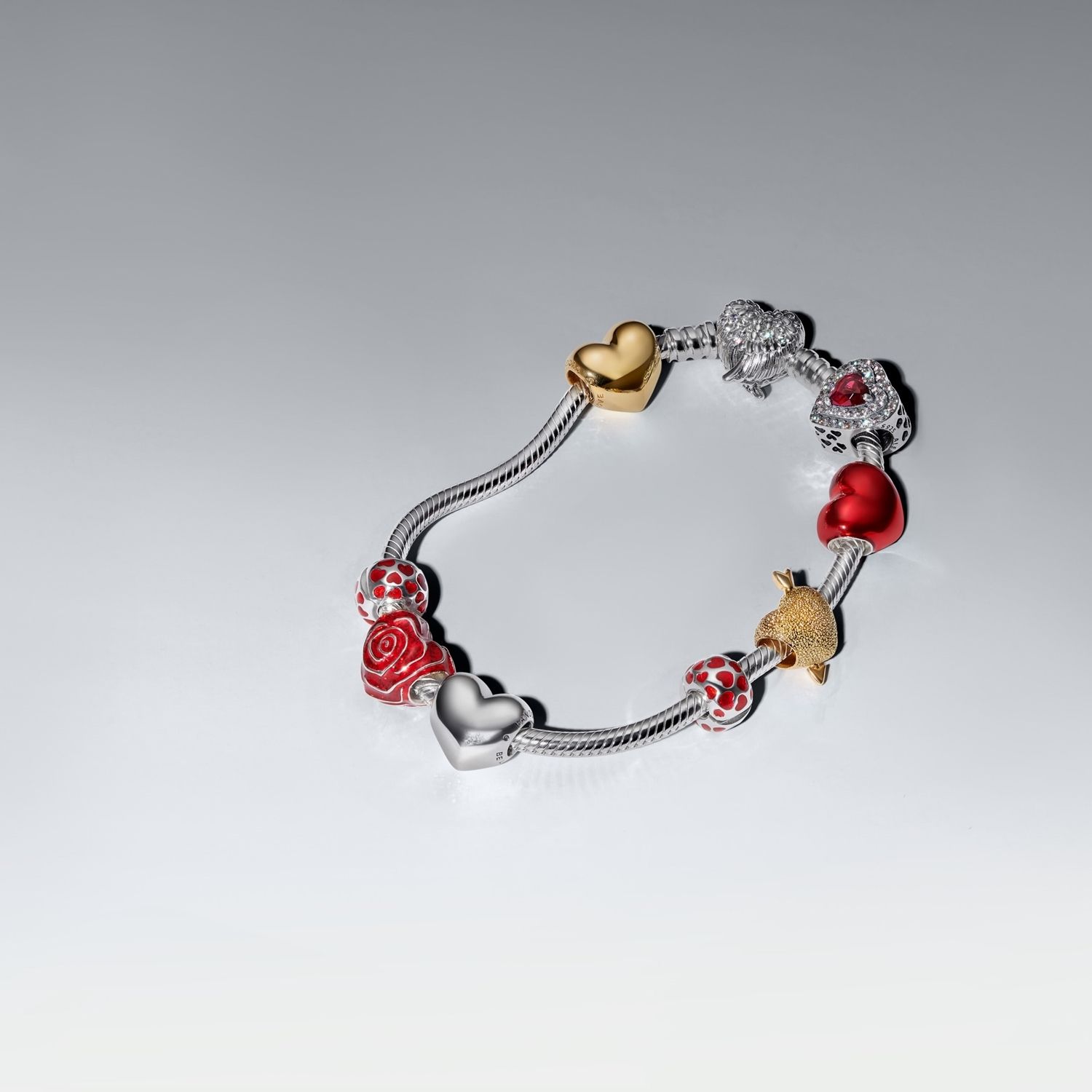 Rose heart sterling silver charm with red enamel/ 793673C01