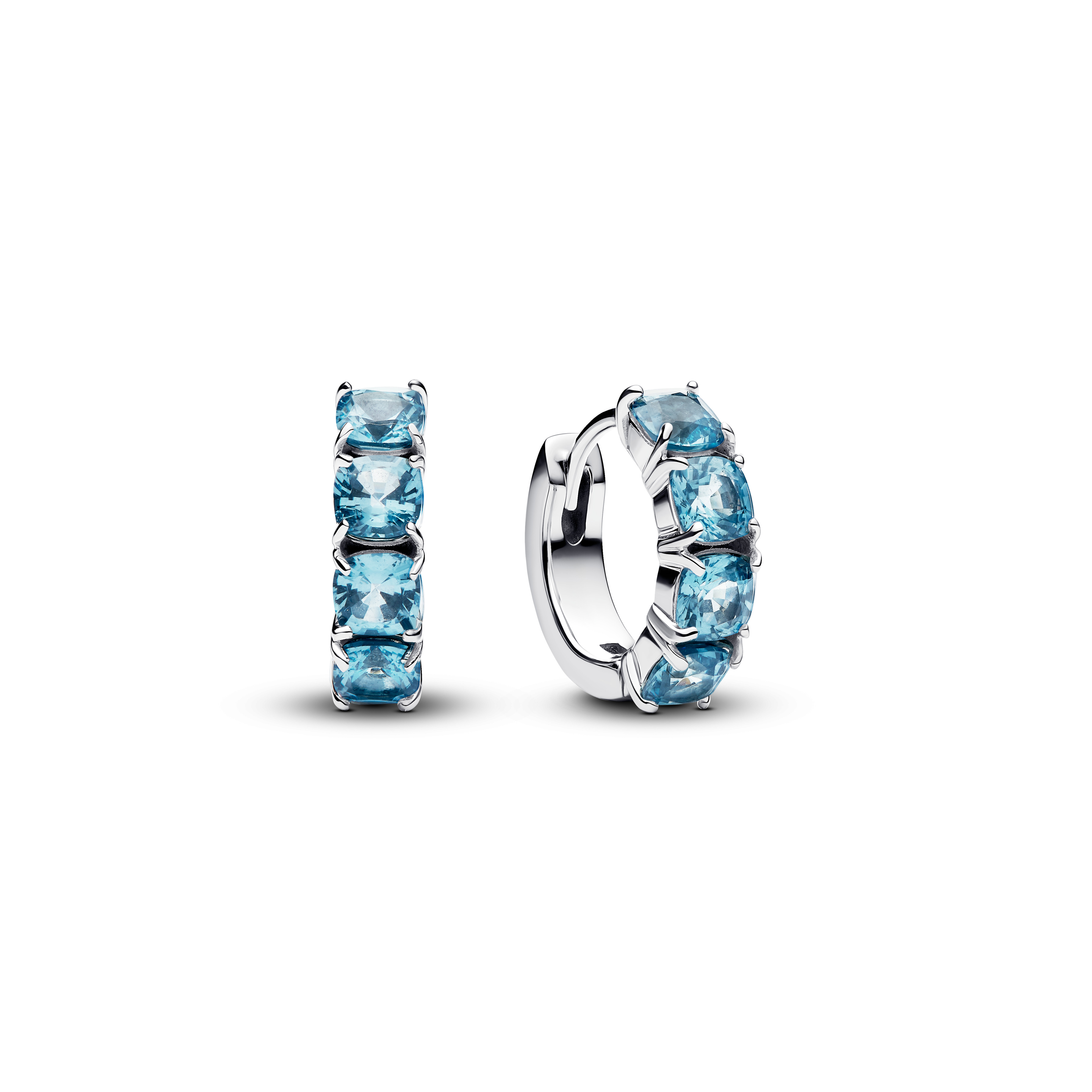 Sterling silver hoop earrings with aquamarine blue