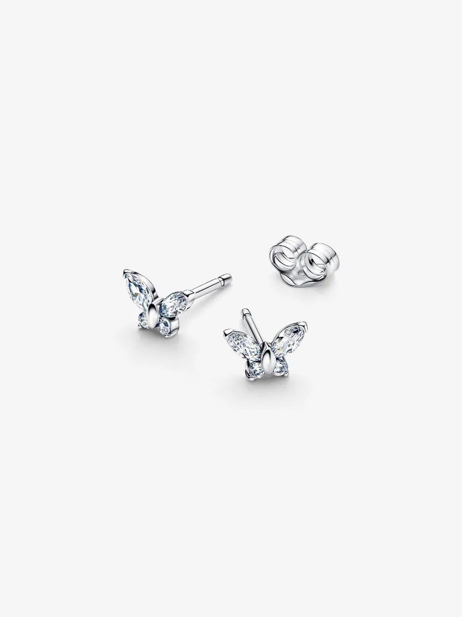 Butterfly sterling silver stud earrings with clear cubic zirconia/294263C01