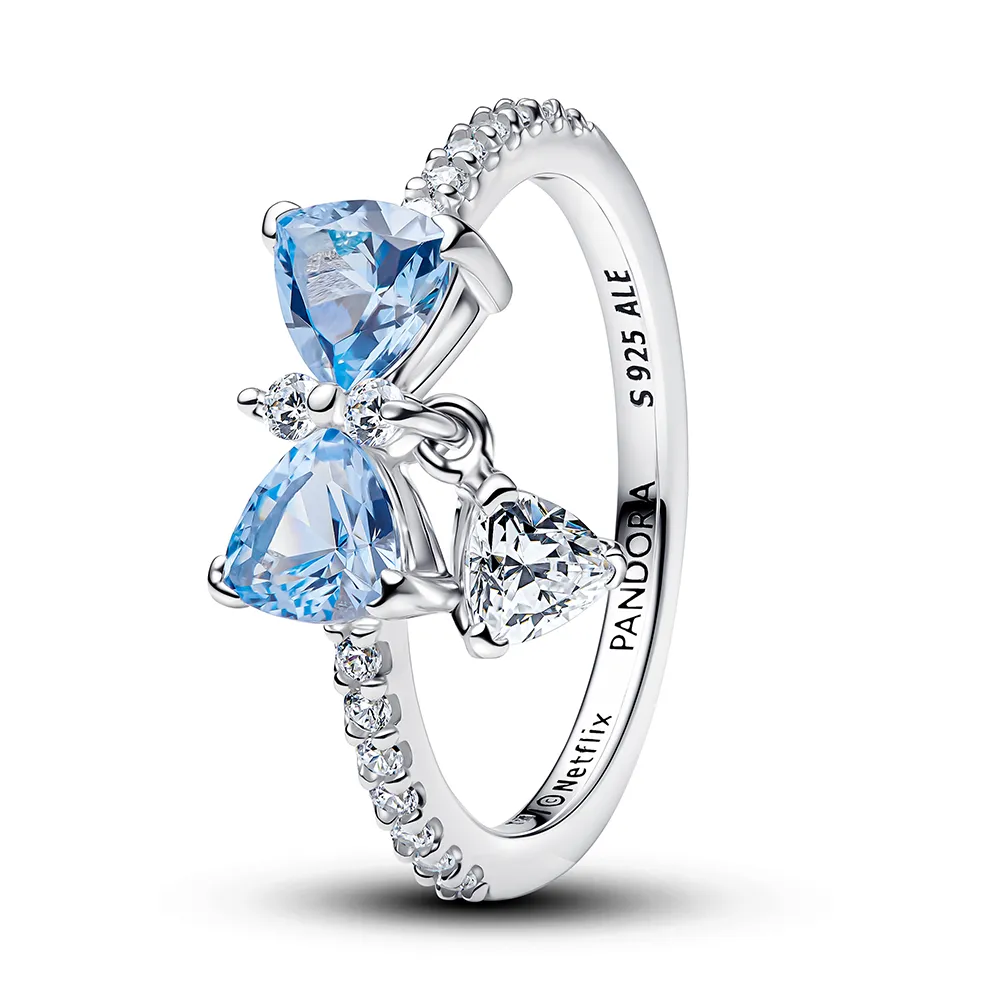 Bow sterling silver ring with dream blue crystal a