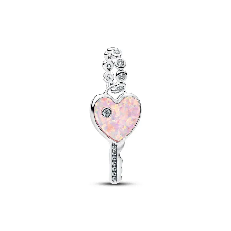 Heart key sterling silver dangle with clear cubic 