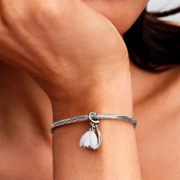 Snowdrop flower sterling silver dangle with clear 