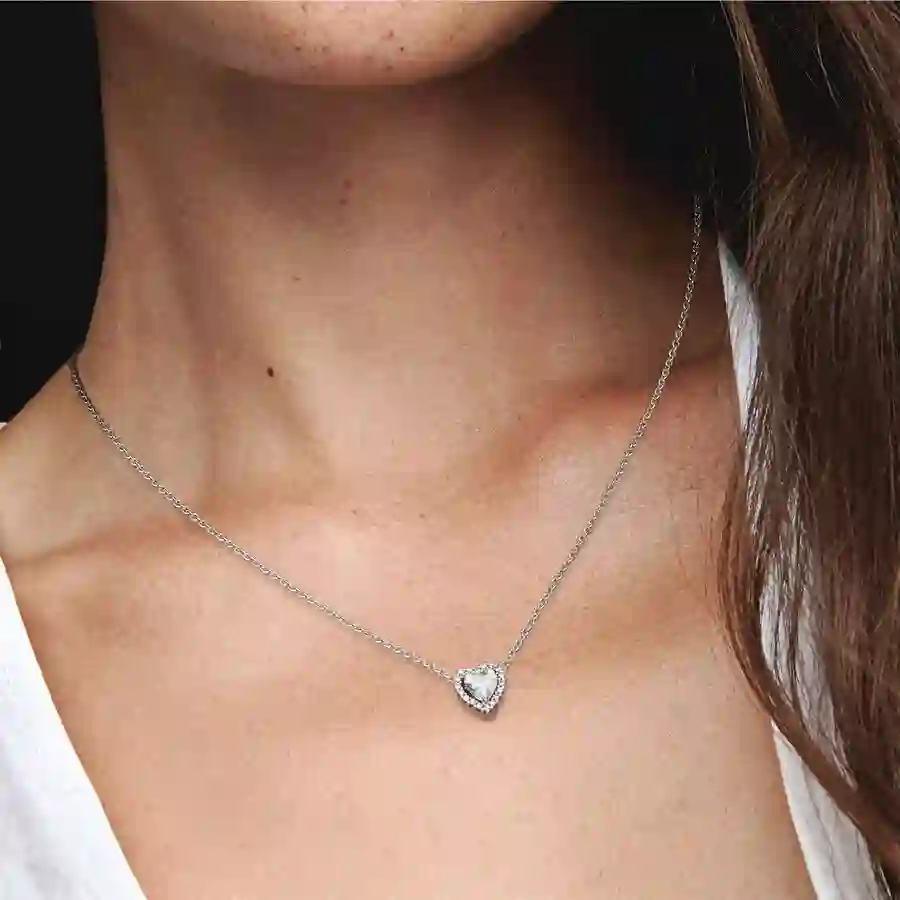 Heart sterling silver collier with clear cubic zir