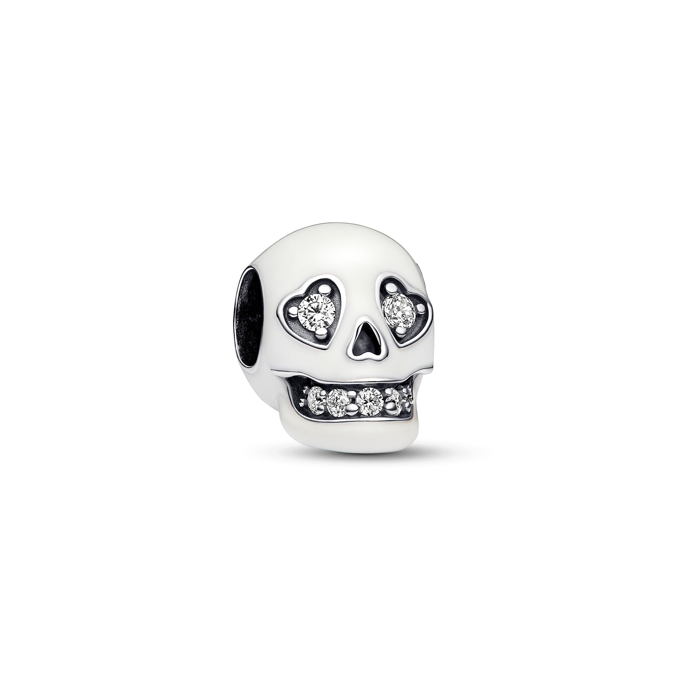 Skull sterling silver charm with clear cubic zirco