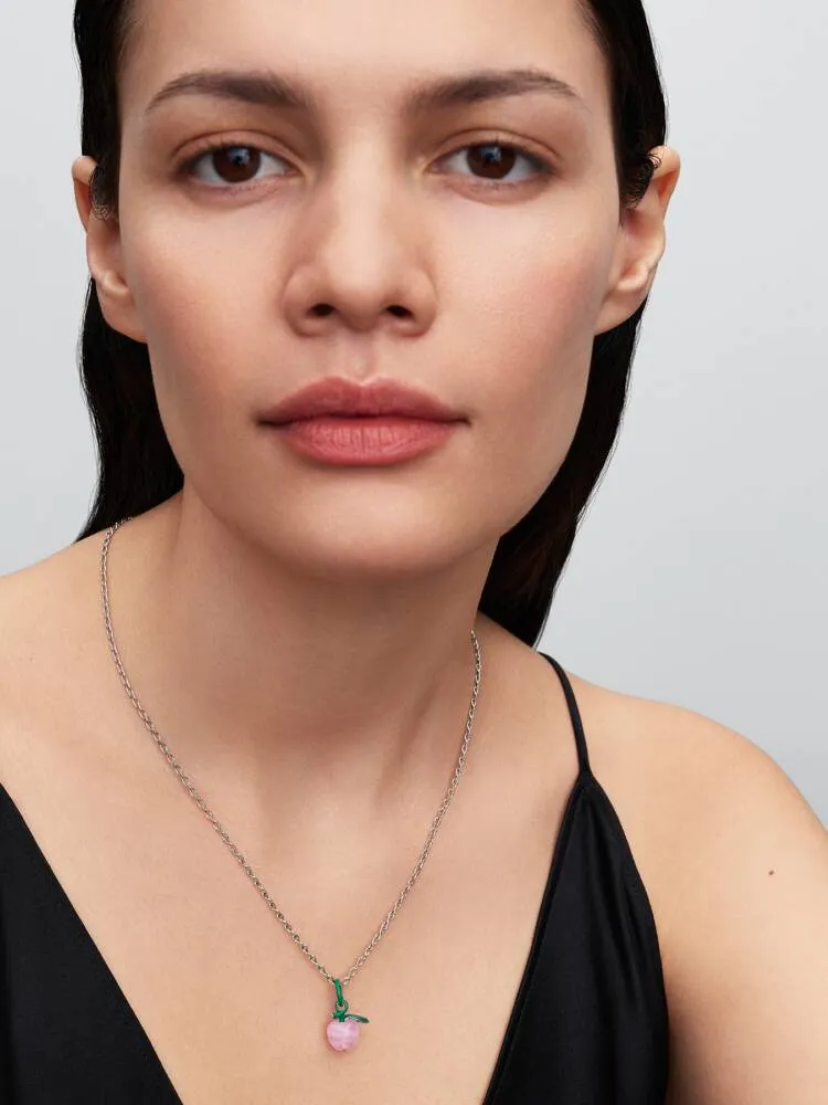 Apple sterling silver dangle with clear cubic zirconia, pink Murano glass, green and pink enamel / 794485C01