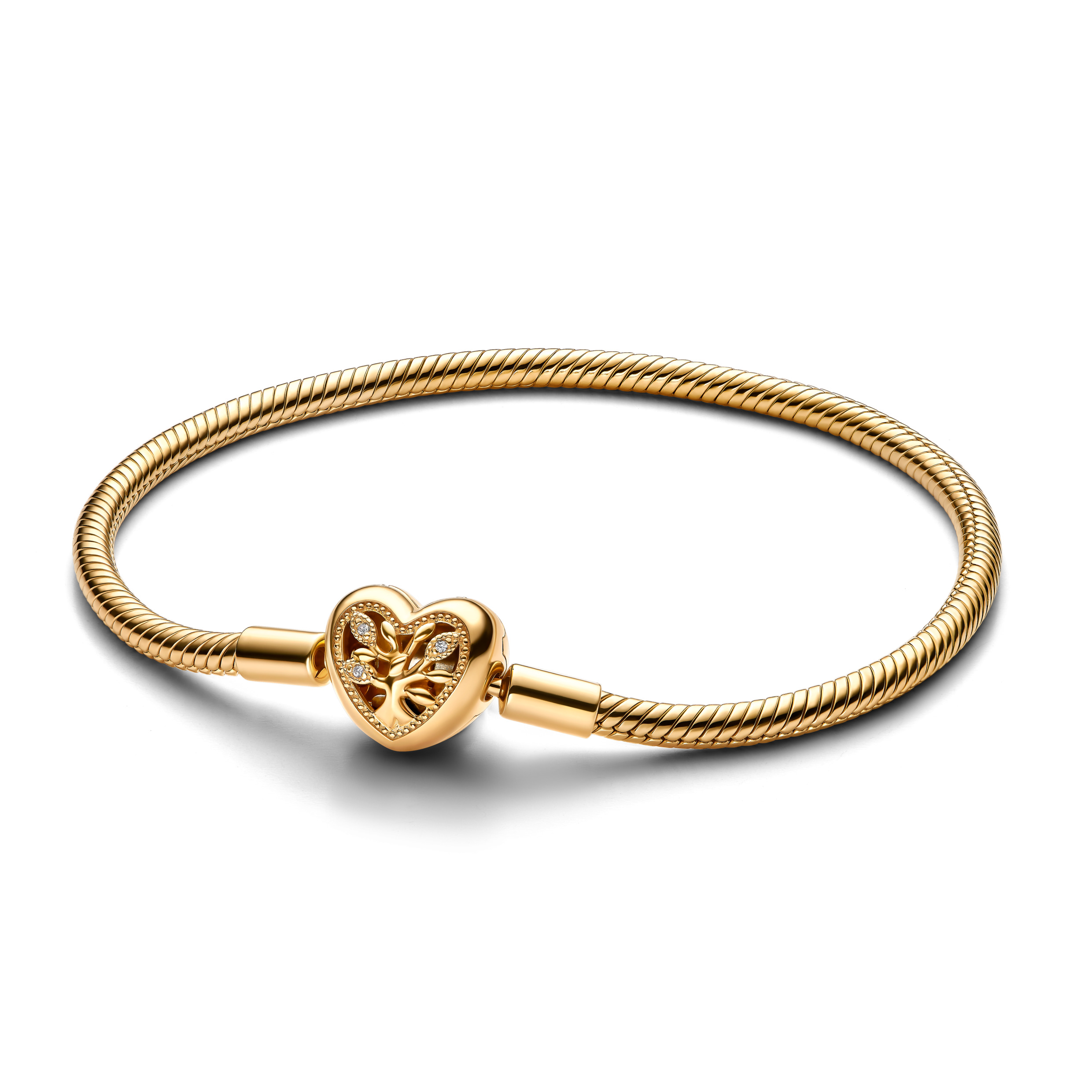 Snake chain 14k gold-plated bracelet and heart cla