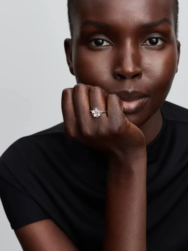 Cherry blossom sterling silver ring with shaded pink enamel/ 194371C01-58