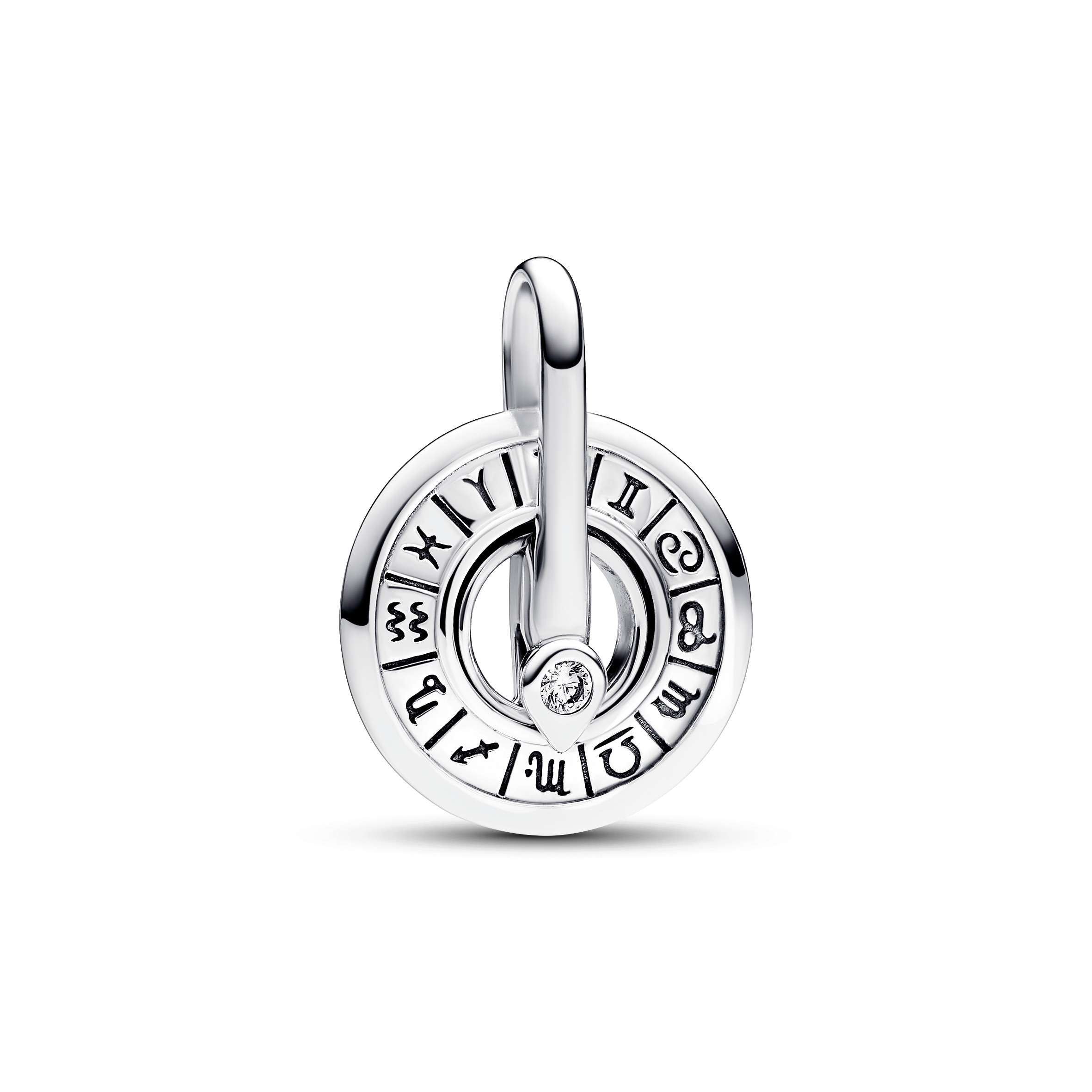 Zodiac wheel sterling silver medallion with clear 