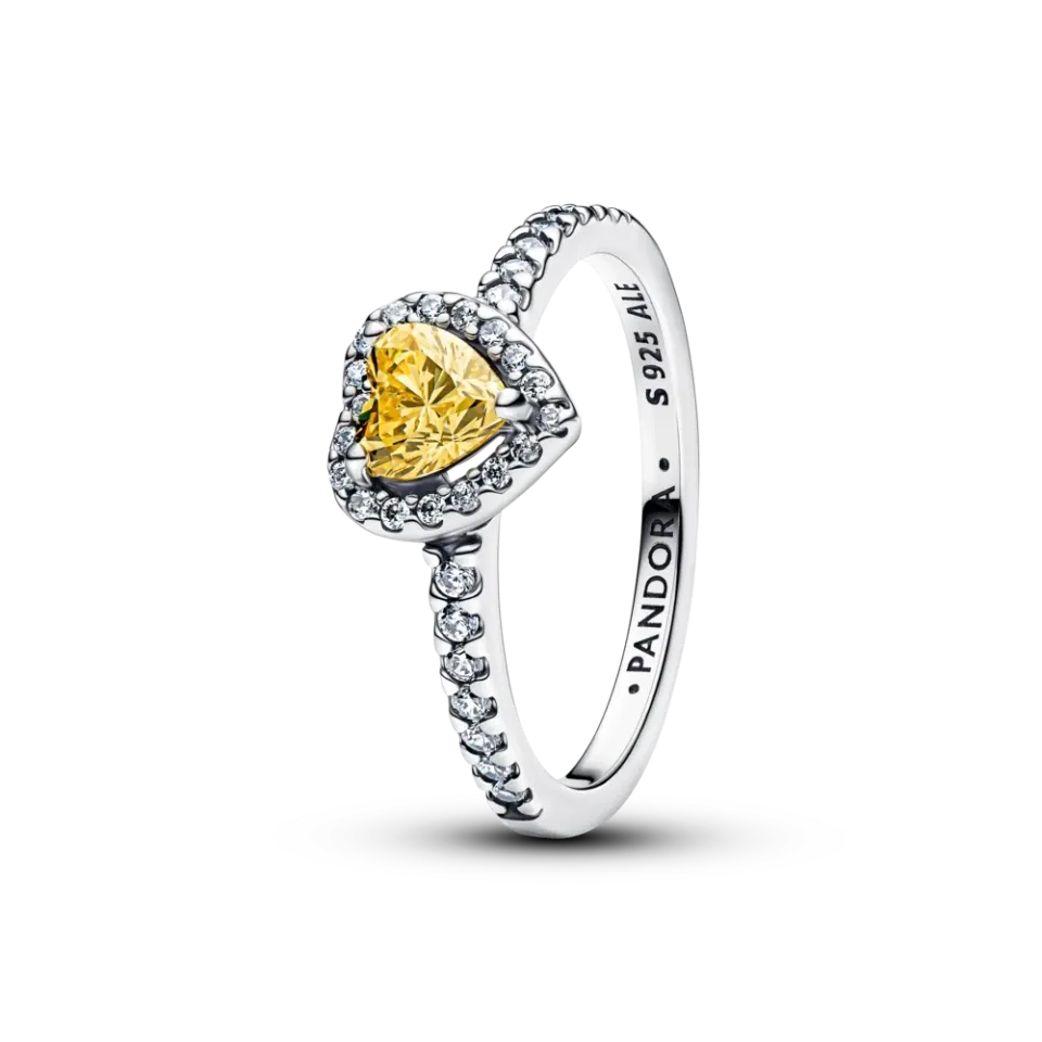Heart sterling silver ring with vibrant yellow and clear cubic zirconia/198421C06-56