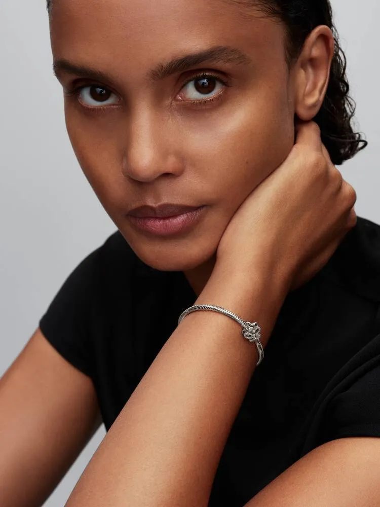 Flower sterling silver and 14k gold-plated charm with clear cubic zirconia / 764480C01