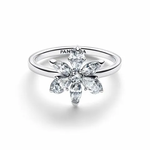 Herbarium cluster sterling silver ring with clear cubic zirconia / 193000C02-58