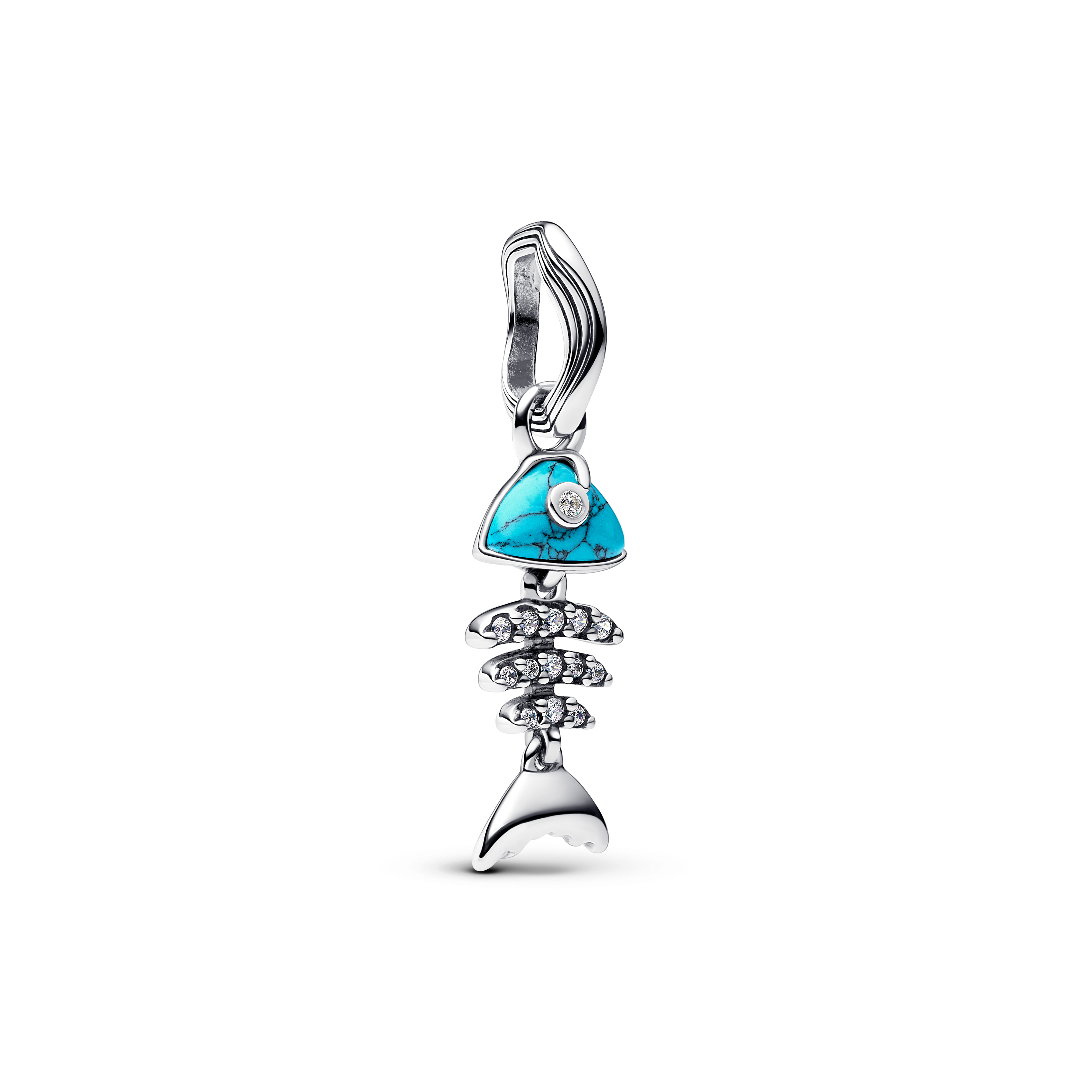 Fishbone sterling silver dangle with clear cubic z